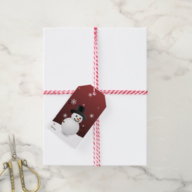 Red Snowman Winter Scenery Christmas Gift Tag (With Twine)