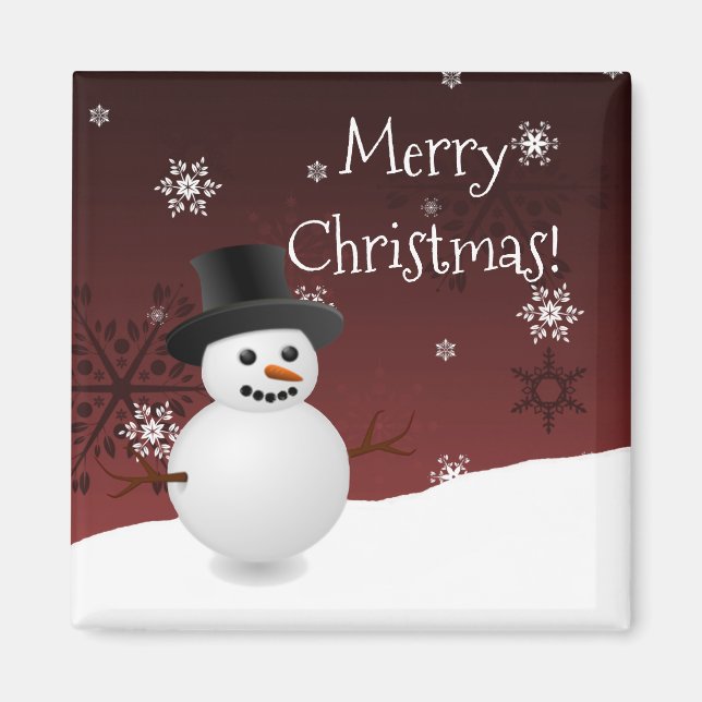 Red Snowman Winter Scenery Christmas Magnet (Front)