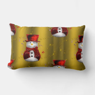 Red Snowmen on Gold Lumbar Cushion