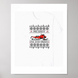 Red Snowmobile Holiday Sweater Merry Sledmas Ugly  Poster