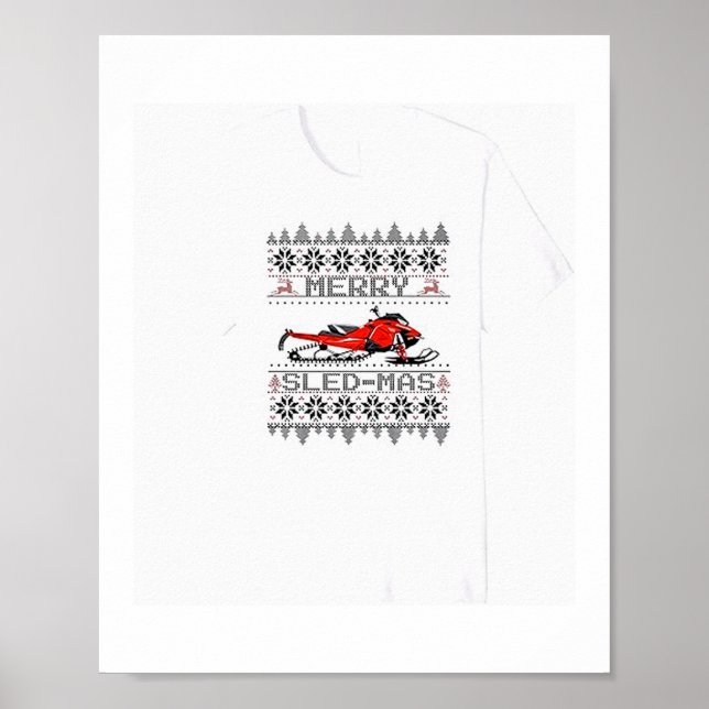 Red Snowmobile Holiday Sweater Merry Sledmas Ugly  Poster (Front)