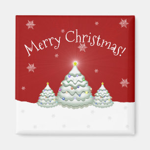 Red Snowy Christmas Tree Magnet