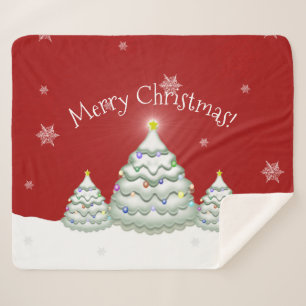 Red Snowy Christmas Tree Sherpa Blanket