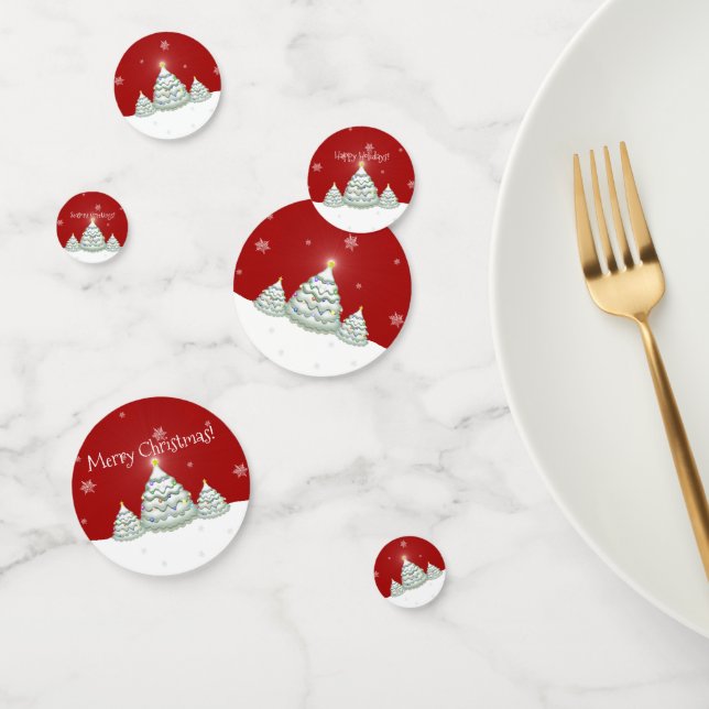 Red Snowy Christmas Tree Table Confetti (Group)