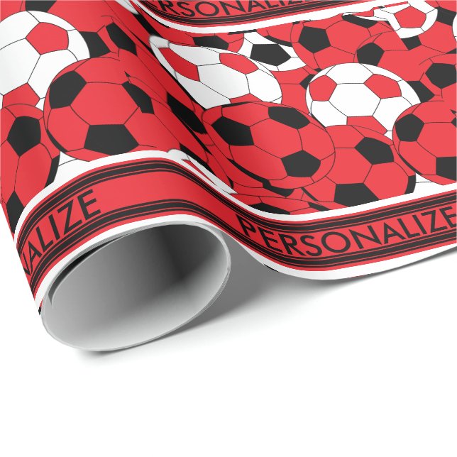 Red Soccer Ball Collage Wrapping Paper (Roll Corner)