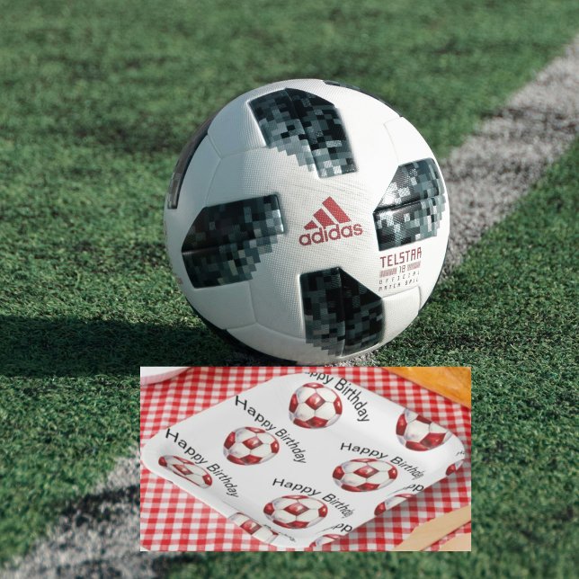 Red Soccer Ball Custom Birthday Party Paper Plate (Creator Uploaded)