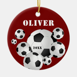 Red Soccer Ball Football Sports Kids Keepsake Ceramic Ornament