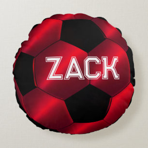 Red Soccer Ball Name Round Pillow