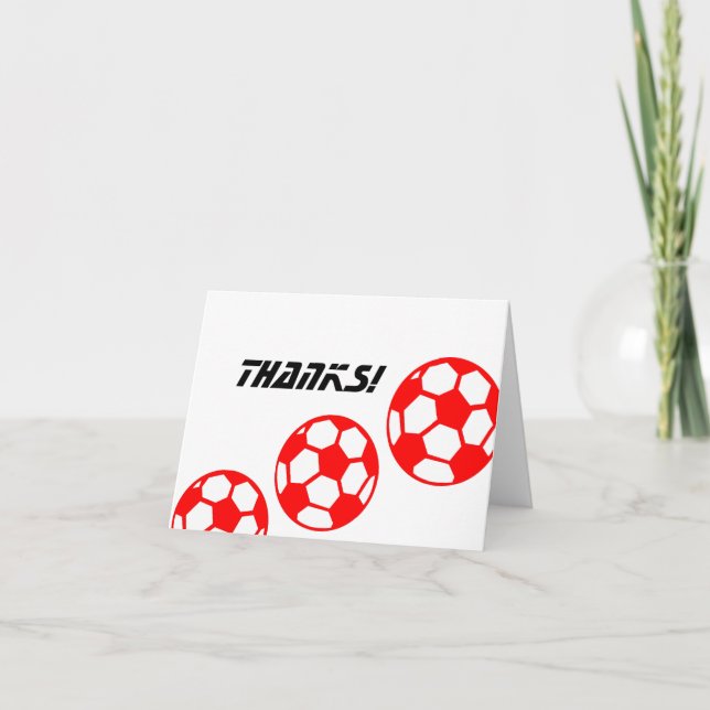Red Soccer Balls Thanks! Thank You Card (Front)