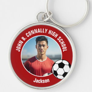 Red Soccer Player Photo High School Key Ring