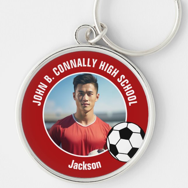 Red Soccer Player Photo High School Key Ring (Front)