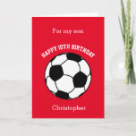 Red Soccer Sport 10th Birthday Card<br><div class="desc">A red soccer sport 10th birthday card for son, grandson, nephew, etc. You can easily personalise the front of this red sports 10 birthday card with his name. The inside reads a birthday message, which you can easily edit as well. You can personalise the back of this soccer birthday card...</div>