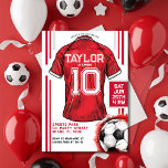 Red Soccer Sports Boy Jersey Kids Birthday Party Invitation<br><div class="desc">Score big with our Children's Red Soccer Birthday Party Invitation! Perfect for young athletes who live and breathe soccer, this invitation is sure to kick off the birthday festivities in style. Featuring a vibrant soccer jersey and a classic soccer ball in various shades of red and white, it sets the...</div>