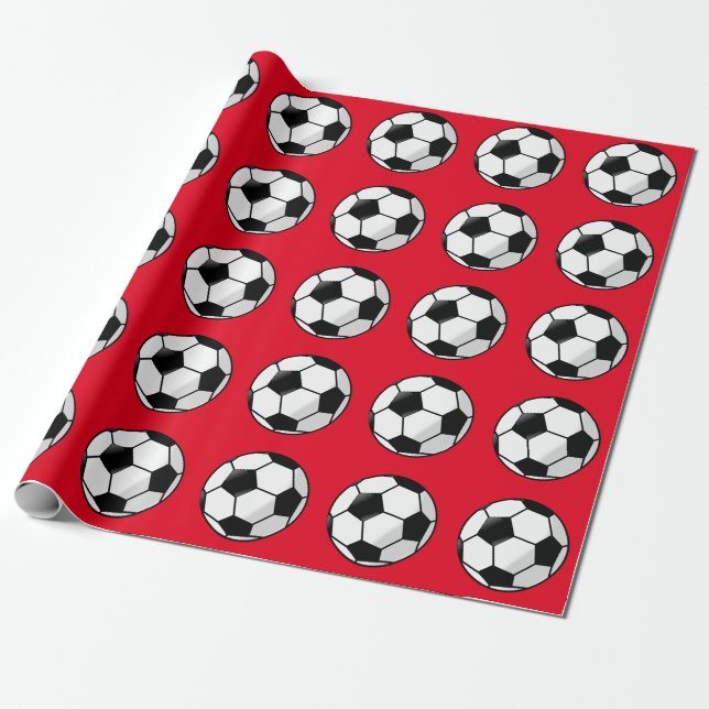 Red Soccer Sports Wrapping Paper (Unrolled)