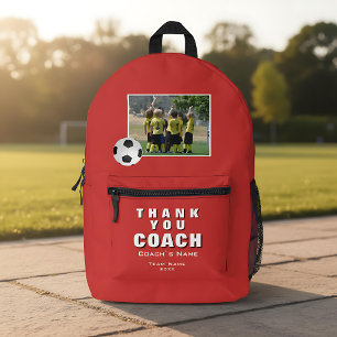 Red Soccer Thank you Coach Team Photo Printed Backpack