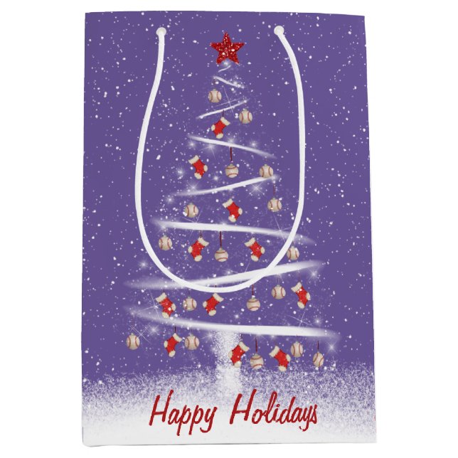 Red Socks and Baseball Christmas Tree Medium Gift  Bag (Front)