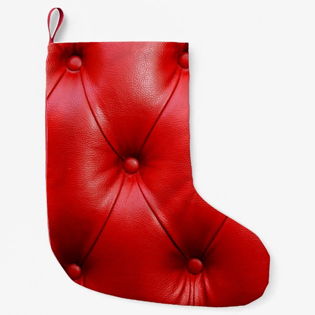 Red sofa leather texture small christmas stocking (Front)