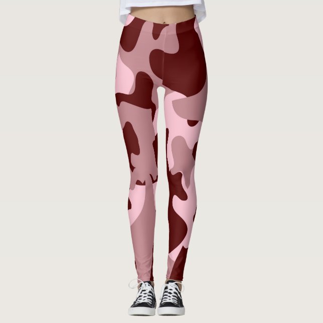 Red Soft Rose Wine Camouflage Leggings (Front)