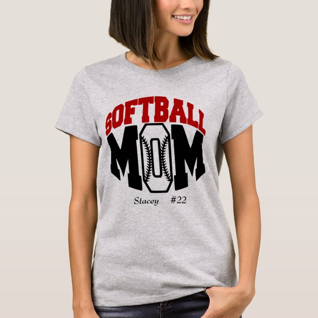 Red Softball Mum Personalised T-Shirt (Front)