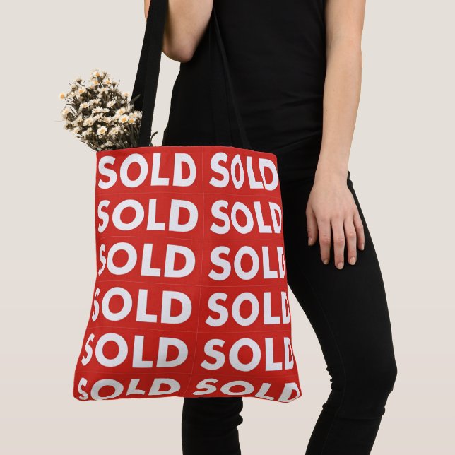 Red Sold Grocery Shopping Tote Bag (Close Up)