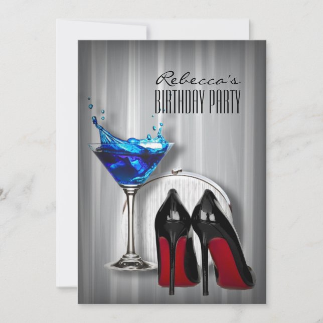 red sole stiletto martini girly birthday party invitation (Front)