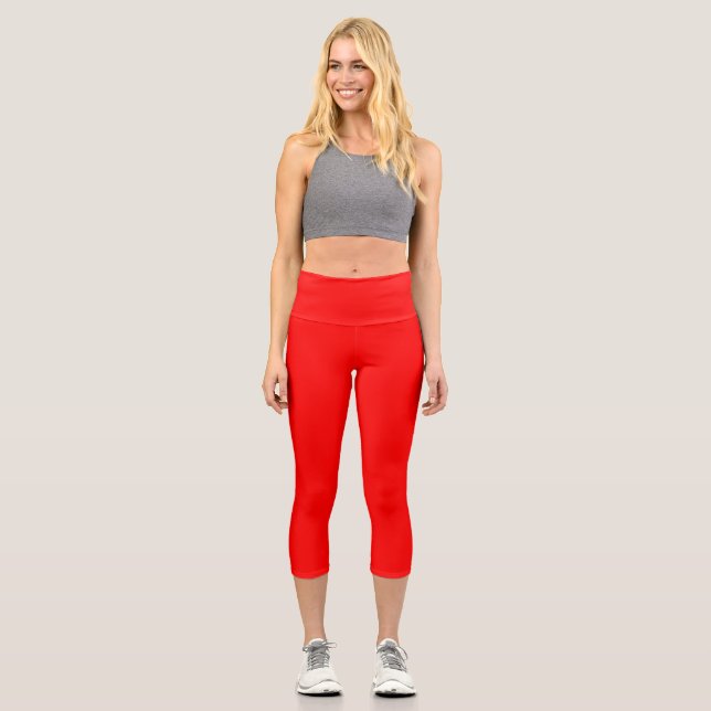 Red Solid Colour | Classic | Elegant | Trendy  Capri Leggings (Front)