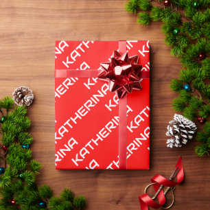 Red Solid Colour Classic White Name Wrapping Paper