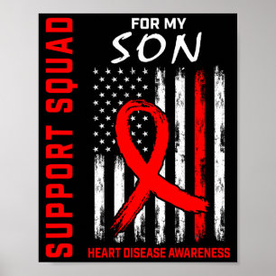 Red Son Heart Disease Awareness Flag Graphic On Ba Poster