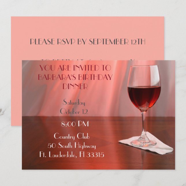 Red Sophisticated Red wine birthday Invitation (Front/Back)