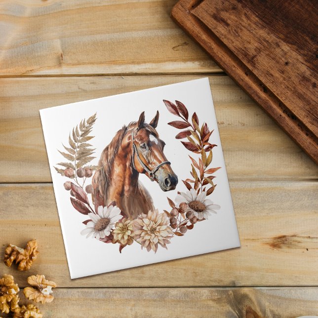 Red Sorrel Horse Autumn Wreath Ceramic Tile (Creator Uploaded)