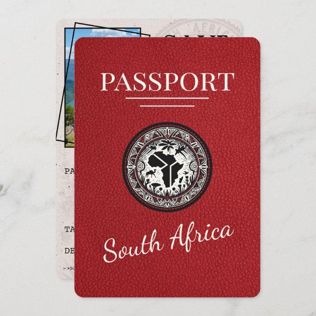 Red South Africa Passport Save The Date (Front/Back)