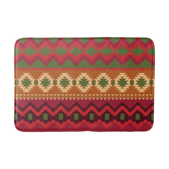 red southwest pattern -  western abstract art bath mat (Front)