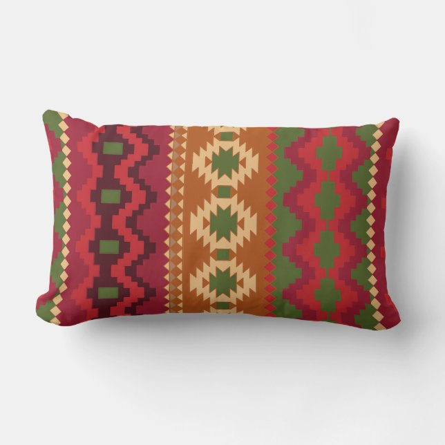 red southwest pattern -  western abstract art lumbar cushion (Front)