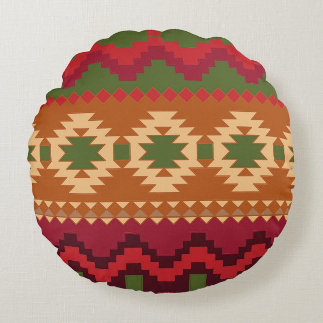 red southwest pattern -  western abstract art round cushion (Front)