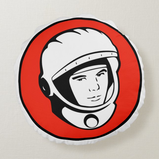 Red Soviet Cosmonaut Round Pillow (Back)