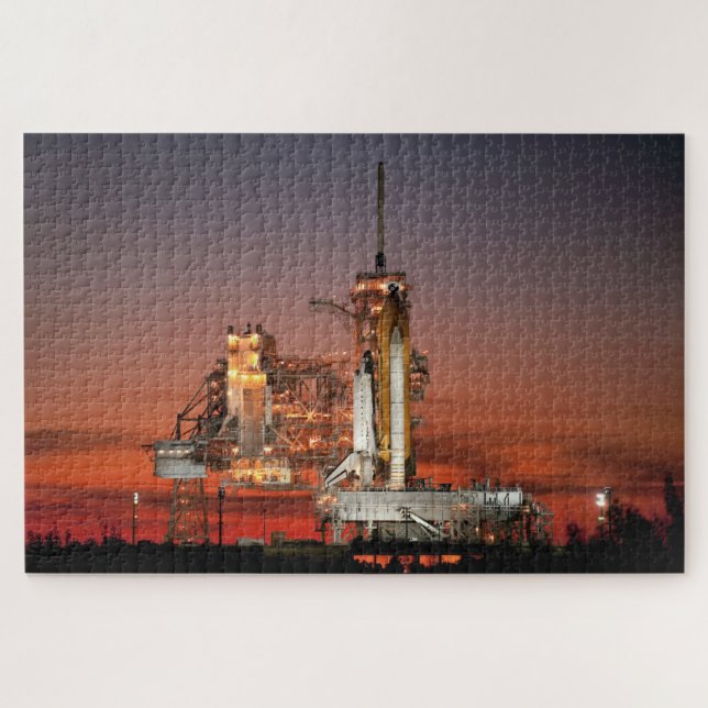 Red Space Shuttle Spaceship Atlantis on Launch Pad Jigsaw Puzzle (Horizontal)