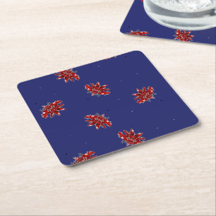 red spaceships in space square paper coaster