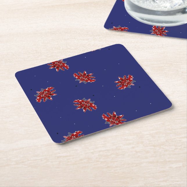 red spaceships in space square paper coaster (Angled)
