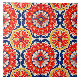 Red Spanish Flowers Ceramic Photo Tile