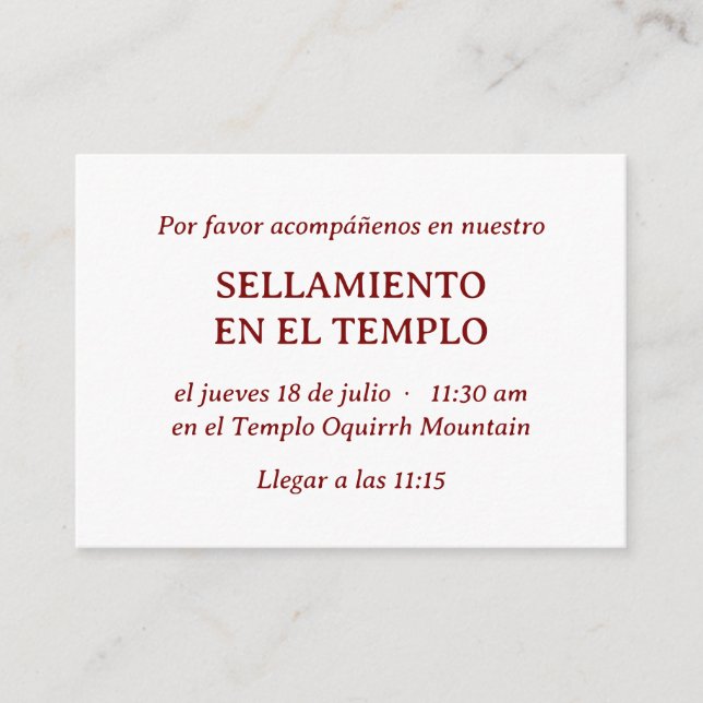 Red Spanish Minimalist Temple Sealing Invitation (Front)
