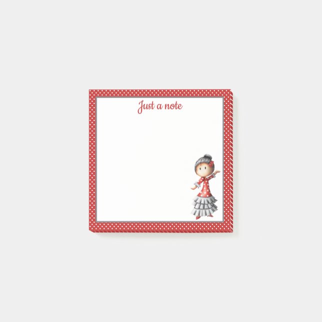 Red Spanish Sevillana Flamenco Dancer Personalised Post-it Notes (Front)