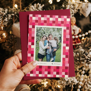 Red Sparkle Chequered Frame Christmas Holiday Card