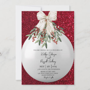 Red Sparkle Christmas Ornament Wedding Invitation