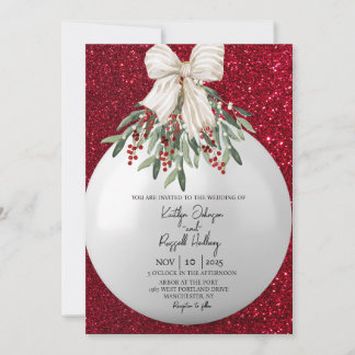 Red Sparkle Christmas Ornament Wedding Invitation