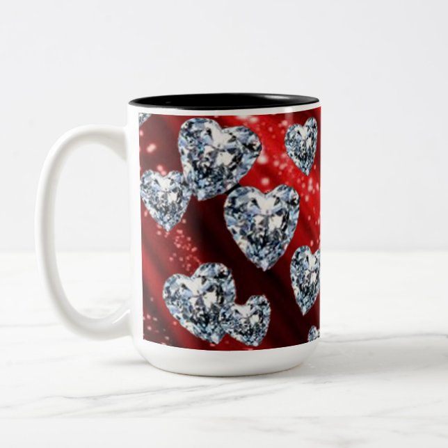 Red Sparkle Diamond Hearts Mug (Left)