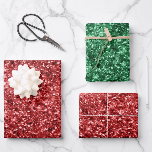 Red Sparkle Glitter            Wrapping Paper Sheet (Front)