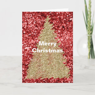 Red Sparkle Glitz Gold Christmas Tree Card