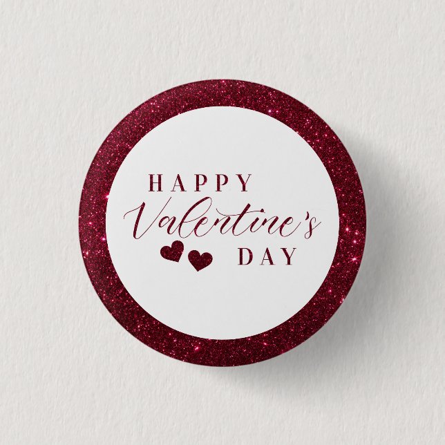 Red Sparkle Happy Valentine's Day Hearts 3 Cm Round Badge (Front)