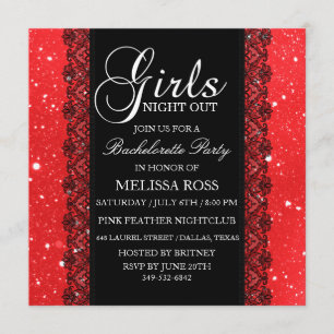 Red Sparkle/Lace Bachelorette Party Invitation
