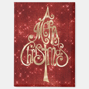 Red Sparkle Merry Christmas Tree Magnet